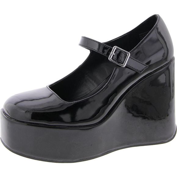 Steve Madden Womens Nirvana Black Patent Mary Jane Platform Heels Shoes New - Picture 1 of 3